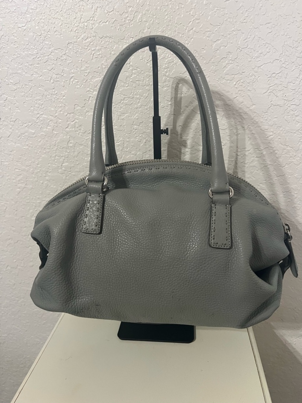 Coach Pebbled Leather Satchel in Light Gray - Picture 2 of 8